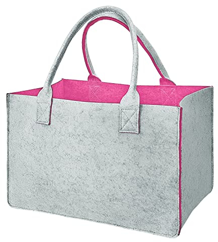Filztasche Einkaufstaschen,40x25x20cm Große Einkaufs-Tasche mit Henkel, Praktische Einkaufskorb vielseitige Tragetasche zur Aufbewahrung von Holz, Faltbare Kaminholztasche zur Pink