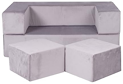 MEOWBABY Kindersofa – Spielsofa für Kinder – Weiche Klappsofa mit Schlaffunktion – Kuschelecke für Kinderzimmer, Velvet, Grau