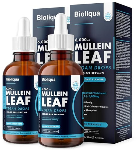 Mullein Leaf Liquid Drops - 120ml - 4 Month Supply - High Strength - Vegan - 120 Servings - Premium Mullein Leaf Extract - 6,000mg per Bottle - Fast Absorption - UK Made by Balance (2X Pack)