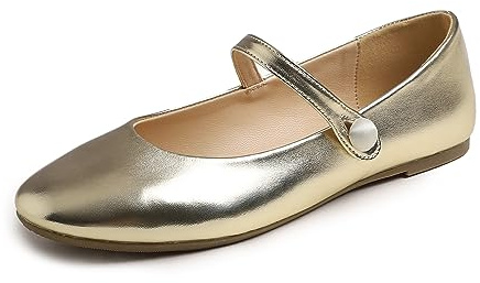 Feversole Women's Mary Jane Fashion，Scarpe Basse Classiche da Donna Décolleté Eleganti Mary Jane con Fibbia Morbida Scarpe da Ballo per Balletto per Donna Luce Glod 39
