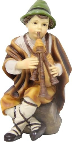 FADEDA Shepherd with Bagpipe, Height: 6 cm, Hand-Painted, Detailed Nativity Scene Figures, Christmas Table Decoration, Nativity Accessories