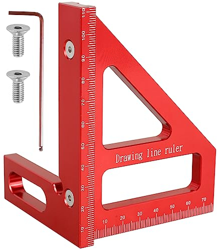 Zimmermannswinkel,Winkellineal für Holzbearbeitung,45°/90° Gehrung,Dreieckslineal Anschlagwinkel,Aluminiumlegierung Präzision Layout-Messwerkzeug für Zimmermann, Dachdecker,Ingenieure (Rot)