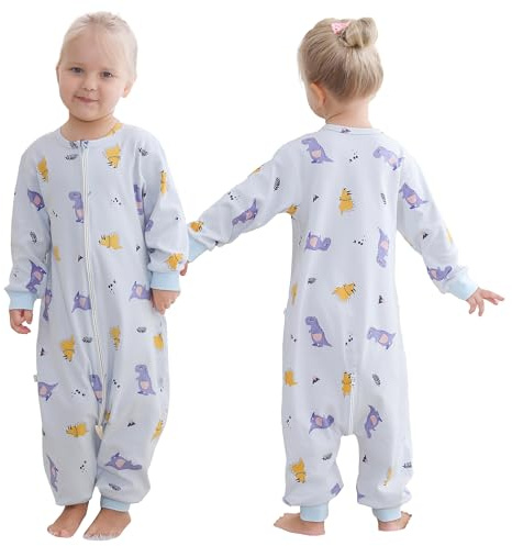 HAHASHOW Baby Sommer Schlafsack mit Füßen Baumwolle Schlafsack mit langen Ärmeln Mädchen und Junge Schlafsack mit Beinen 2-4 Jahre