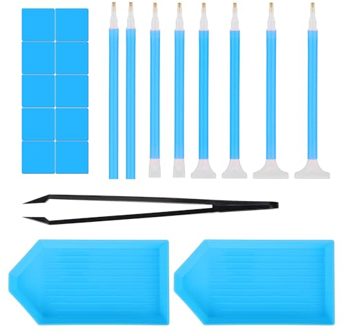 21pcs DIY Diamond Painting Tools, Diamond Painting Pens & Glue Clay & Tweezers & Plastic Tray Diamond Painting Supplies and Accessories for Art Craft Quickly Pick Up Beads Gems (Blue)
