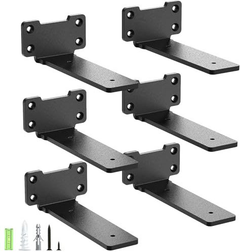 Yeabett - Set di 6 supporti per mensole da 15 cm, con capacità di carico di 75 kg, colore: Nero
