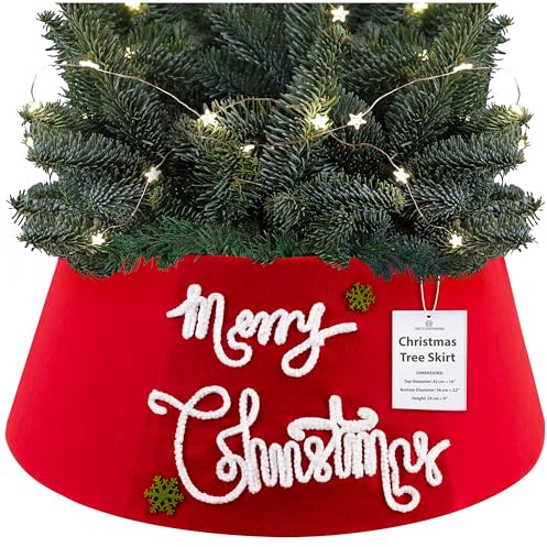 DECO EXPRESS Weihnachtsbaumständer Abdeckung, 42x24cm Weihnachtsbaum Rock, Stilvoll Weihnachtsdeko Innen In Weihnachtsmann Frohe Weihnachten Design (Rot Merry, Höhe 42 cm/Basis 56 cm)