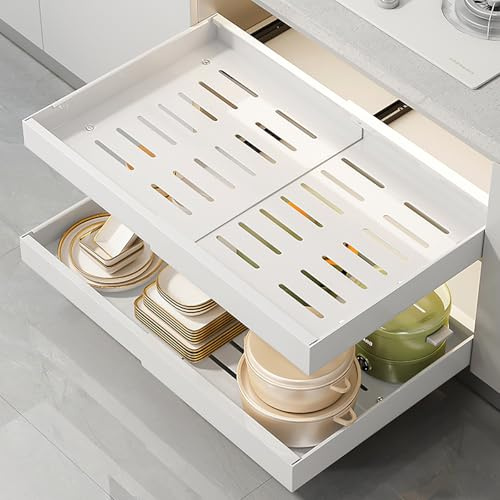 Wiseten Cajón Telescópico Blanco 32~52 cm, Cajones Extraibles Para Cocina