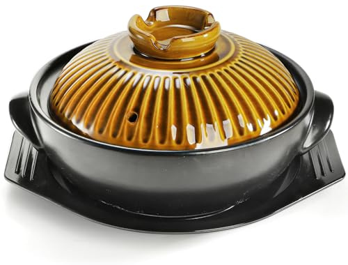 Okllen Large Korean Stone Bowl with Lid and Platter, 54 oz Clay Pot for Cooking, Sizzling Hot Pot for Dolsot Bibimbap, Soup, Casserole, Rice, Stew, Noodle