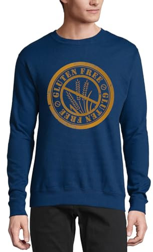 Pull en coton sans gluten avec tampon bleu marine, bleu marine, XL