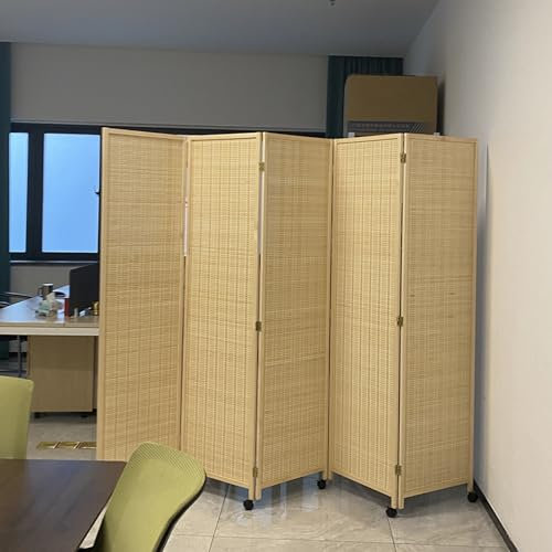 Privacy Partition,(en:Wall Divider Bamboo Screen on Wheels, Portable Folding Privacy Partition, 5-Panel Freestanding Room Dividers for Living Room/Restaurant(50x200cm(19 3/4x78 3/4)))