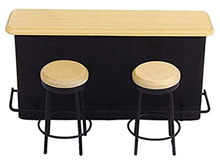 Wichtel Zubehör, Puppenhauszubehör, 1/12 Puppenhaus Miniatur Barmöbel mit Tisch 2 Stühlen Puppenmöbel Schwarz 1 Set