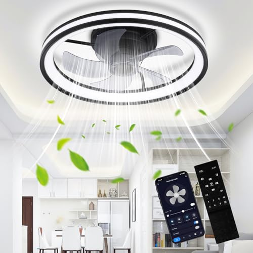Jopassy Deckenventilator Mit Beleuchtung Dimmbar Ventilator 50cm Mit Fernbedienung Und APP 6 Windstufen,Moderne Deckenleuchte mit Ventilator Leise für Schlafzimmer Wohnzimmer,Schwarz