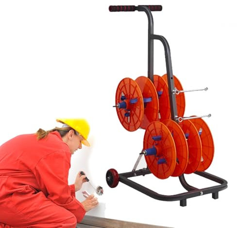Drahtrollenständer, elektrischer Drahtspulenständer, robuster Kabelrollenhalter/Drahtspender für Fabriklager, Einzelhandelsarbeitsplätze, Caddy-Drahtaufbewahrungswagen mit Rädern, mehrere Achsen (A,