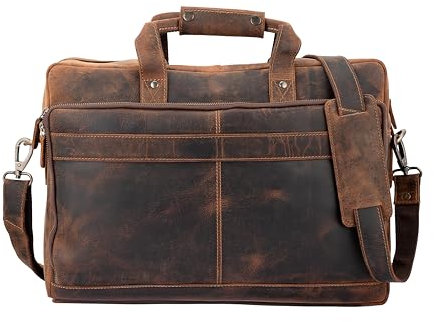 LEARICHI Laptop Umhängetaschen aus Echtem Jägerleder für Herren Handgefertigte Vintage Leder Aktentasche, Messenger Umhängetasche Mit Trolley Befestigung, Braune Business Tasche
