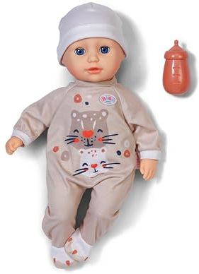 BABY born Anna 36 cm - Babypuppe mit beigem Strampler - Weiche Puppe mit Stoffkörper, Schlafaugen & Fläschchen - Geeignet für Kinder ab 1 Jahr