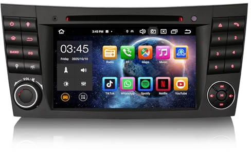 8-Kern 4GB+64GB 7 Zoll Android 14 Autoradio mit CD Player GPS Navi für Mercedes E-Klasse W211 CLS-Klasse W219 Bluetooth 5.0 Kabelloses CarPlay Android Auto WiFi 4G DSP DVB-T2 DAB+ USB RDS Canbus SWC
