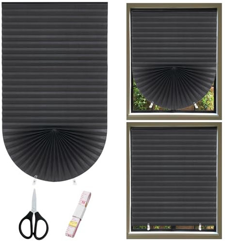 KASURE 1 Pack Temporary Blackout Blinds, 90 X 180 CM Black No Drill Blinds, Stick on Blinds for Windows, for Bedroom, Kitchen, Loft & Travel RV Car, Comes with 2 Clips, 1 Tape Measure, and 1 Scissors