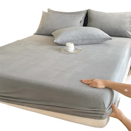 Lenzuola Flanella Lenzuolo con angoli elasticizzato caldo e spesso, coprimaterasso invernale in flanella regolabile, biancheria da letto in velluto, misure 90/160/180/200 Lenzuola Letto(Light Grey,160