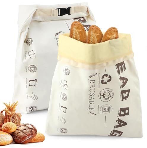 Loyanger Paquete de 2 bolsas de pan reutilizables de cera de abeja para pan casero, bolsas de pan de masa madre, bolsa de pan de cera de abeja de algodón con cordones para almacenamiento de masa madre