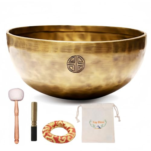 Fay Bless Set di campane tibetane fatte a mano, per meditazione nepalese con luna piena, per yoga, guarigione dei chakra, terapia del suono, sollievo dallo stress, consapevolezza e decorazione per la