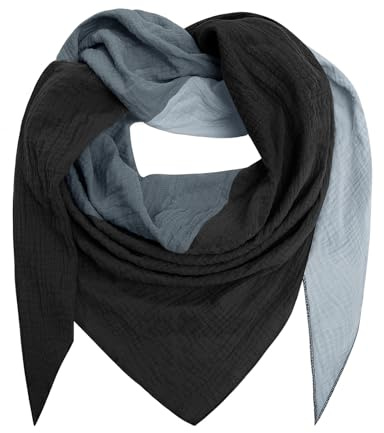 Xnova Damen Musselin Schal Dreieckstuch Baumwolle Weiches(Schwarz-Grau)