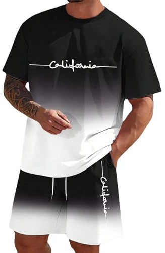 Trainingsanzug Herren Jogginganzug Aufdruck Zweiteiliges Set Freizeit Sportanzug Komfort Lässig 2 Teiliges Kurze Hosen + T Shirt Set Bequeme Freizeitanzug Männer