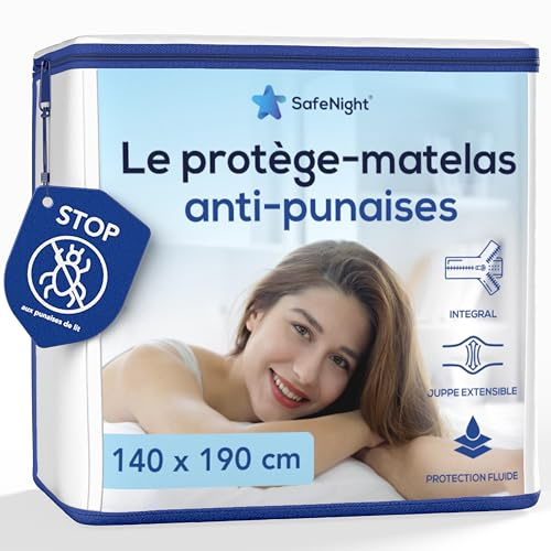 Coprimaterasso impermeabile, antiacaro e cimici – Fodera integrale con cerniera – Protezione morbida in cotone – Per materasso matrimoniale 140x190 cm – Altezza regolabile da 17 a 23 cm