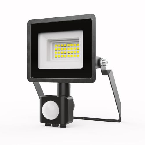 HOFTRONIC Stratos LED Floodlight with Motion Sensor & Twilight Switch 20 W - 1620 Lumen - 4000 K Neutral White - IP65 - Outdoor Spotlight with PIR Sensor for Garage, Driveway, Garden & Patio - Black