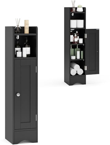 GIANTEX Badezimmerschrank, Badschrank schmal, Nischenschrank mit Ablage, verstellbaren Einlegeböden, Aufbewahrungsschrank für Badezimmer & Wohnzimmer, 19,5 × 18 × 80 cm (Schwarz)