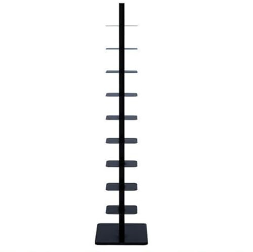 Libreria a 9 ripiani con dorso in metallo, sottile, salvaspazio, verticale, scaletta angolare, scaffale multiuso per casa, ufficio e soggiorno (nero)