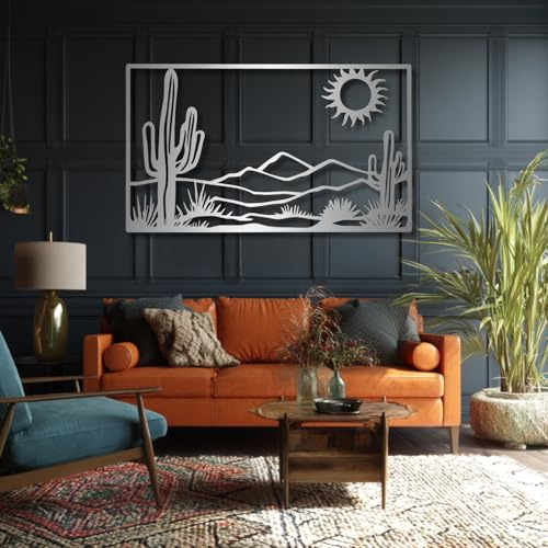 Grande Decorazione da Parete in Metallo Spesso, Decorazione da Parete in Metallo con Cactus, Decorazione da Parete con Paesaggio desertico, Cartello Sud-Occidentale per Soggiorno, Camera da Letto, de