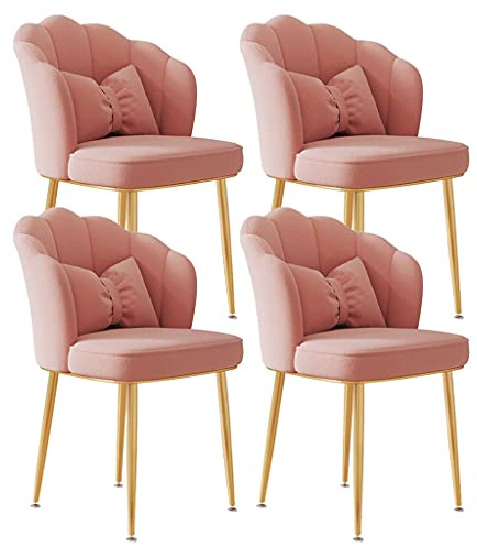 Lyxiga matstolar i sammet, set med 4 – snygga och bekväma skrivbordsstolar i kolstål med elegant ryggstöd för hem, studie, manikyr och toalettbord (bönpasta med guldfötter)