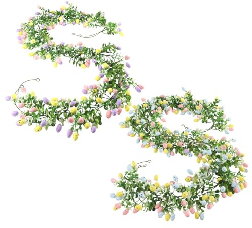 2Pcs Ostergirlande mit bunten Eiern, 210cm/6.8ft, für Haus, Treppe, Kamin, Haustür, Terrasse und Garten, Osterdekoration Girlande