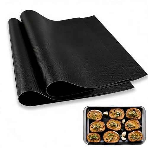 2 Sheets Non Stick Oven Liners Baking Mats, 33x40cm Reusable Silicone Baking Sheet & Tray Liner, Heat Resistant Washable BBQ Grill Mat for Oven, Air Fryer, Cooking - Easy Clean, Non-Toxic