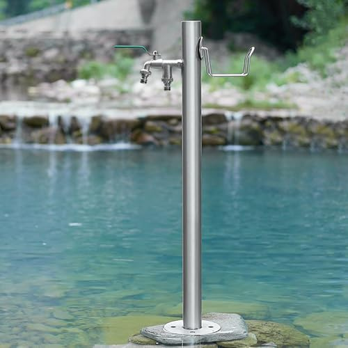 Columna De Agua Para Jardín Con Grifo, Fuente De Agua De Acero Inoxidable Montada En El Suelo, Soporte Para Manguera De Hidrante De Patio, Para Césped Lavado(Silver 4,86 * 13cm/33.8 * 5.1in)