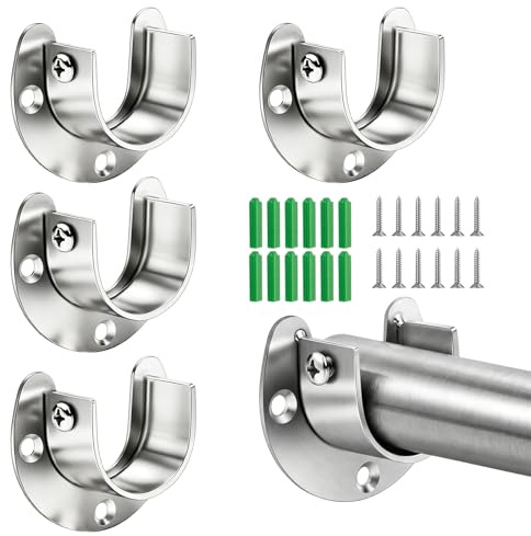 Gardinenstangenhalterung, 25 mm, 4 Stück, Halterung für Kleiderstange, Edelstahl, Halterung für Balkon, Badezimmer, Wandbefestigung