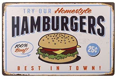 Fenical Best in Town Hamburger Retro Vintage Blechschild Wandkunst Pub Bar Dekoration 30 x 20 cm Metallposter Schilder