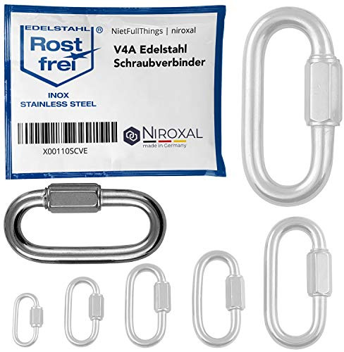 10 Stück 10mm Edelstahl Schraubverbinder V4A Schraubkarabiner Kettenverbinder 3.750 kg Schraubnotglied Schraubglied Schnellverbinder Schnellverschluss Schlüsselringe Notglied