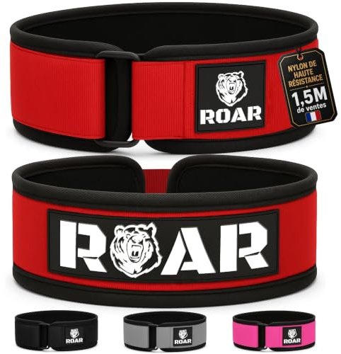 Roar® Cinturón Lumbar Gimnasio, Cinturon Gimnasio Hombre y Mujer, Cinturon Halterofilia, Powerlifting, Levantamiento Peso, Musculacion, Cinturon Gym Hombre, Cinturon Pesas (Rojo, S)