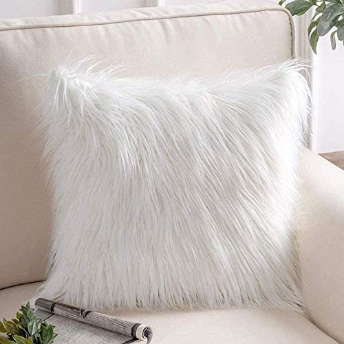 Ewolee Decorative Pillow Cover, 2 Pcs Faux Fur Pillow Cover Cushion Covers 18 x 18in Soft Throw Pillow Case for Home Office Car Bed Sofa Couch(White)