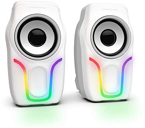MAMBASNAKE Computer Speakers, 2.0 USB Powered PC Speakers Stereo Volume Control, 6 RGB LED Backlit Effect, Wired Mini Portable Gaming Speakers with 3.5mm for Desktop Computer/PC/Laptops (White)