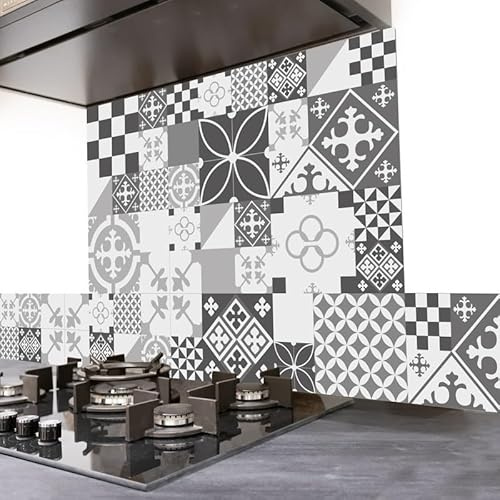 99 Déco - Crédence Cuisine en Aluminium - 200 x 20 cm (en 2 Bandeaux) - Effet Carreaux de Ciment Gris