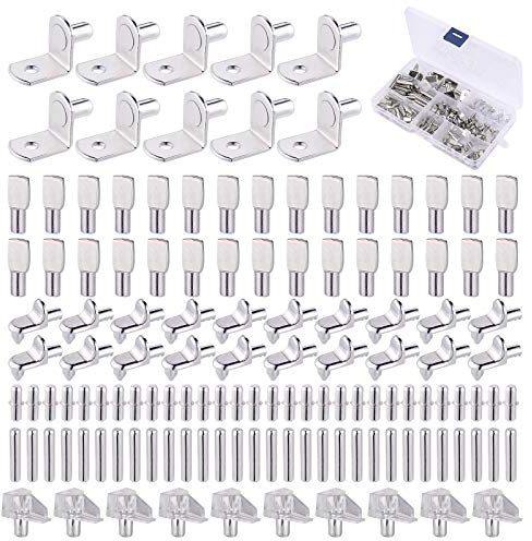 JIZZU Regalbodenträger, 130 Stück Metall Regalstifte, Bodenträger 5MM, Einlegeboden Halter mit Ring für Bohrung, Regalbodenhalter Kit, Regalbrett Halterung massivem Stahl