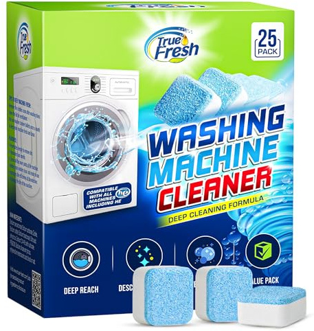 True Fresh Washing Machine Cleaner Effervescent Tablets, 25 Solid Deep Cleaning Tablet, Finally Clean All Wash Machines Including HE Front Loader Top Load, No more Stinky Grimy Washer tub