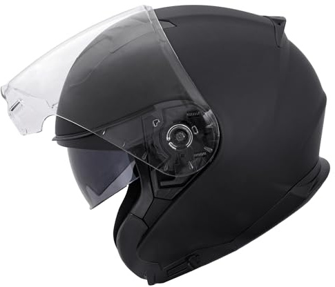 Zorax ZOR-602 Double Sun Visor Open Face Helmet - Matt Black XL (61-62cm) | Motorbike Motorcycle Helmet Road Legal ECE 2206
