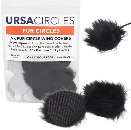 URSA Fur Circles - 9 Pack (Multi-Colour) | Mini Lavalier Mic Windshields | Reduce Wind Noise & Clothing Rustle | 25mm Diameter Windscreen | Low-Profile, Soft, Reusable Fur Cover | Includes 30 Stickies
