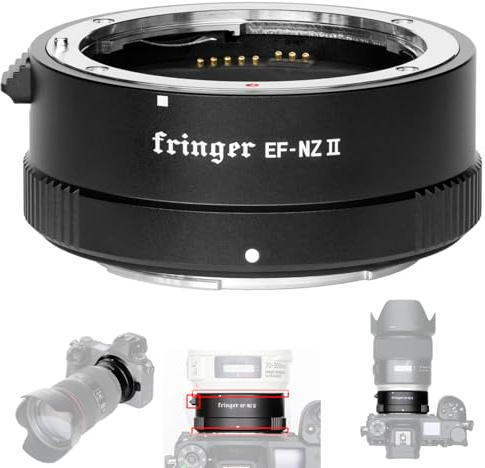 Fringer EF-NZ II (FR-NZ2) Adapterring Autofokus für EOS EF Objektiv auf NZ Mount Z6II Z7II Z7 Z6 Z5 Z50 ZFC Z9 Z8 Kameras Adapter, Staub- und tropffest (Wetterschutz); ohne Sockel.