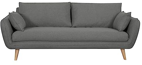 Miliboo Skandinavisches 3-Sitzer-Sofa aus grauem Stoff und hellem Holz, Creep