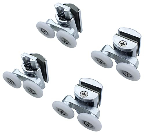 KEABATH 4pcs Shower door rollers shower glass door roller, shower twin wheels runner pulleys, solid zinc alloy 23mm diameter wheels for Shower enclosure, shower room, shower screen roller replacement