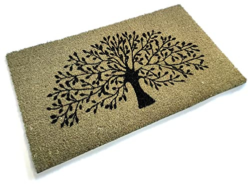 Black Ginger Tappetini per porte in fibra di cocco grandi, spessi, decorativi, con motivi naturali (albero verde)
